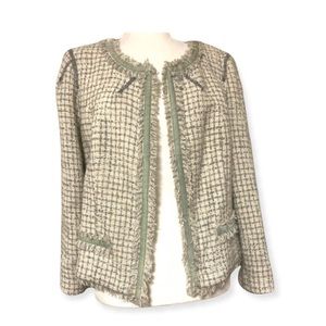 Marty M Ivory & Grey Tweed Boucle Open Front Blazer - Frayed …